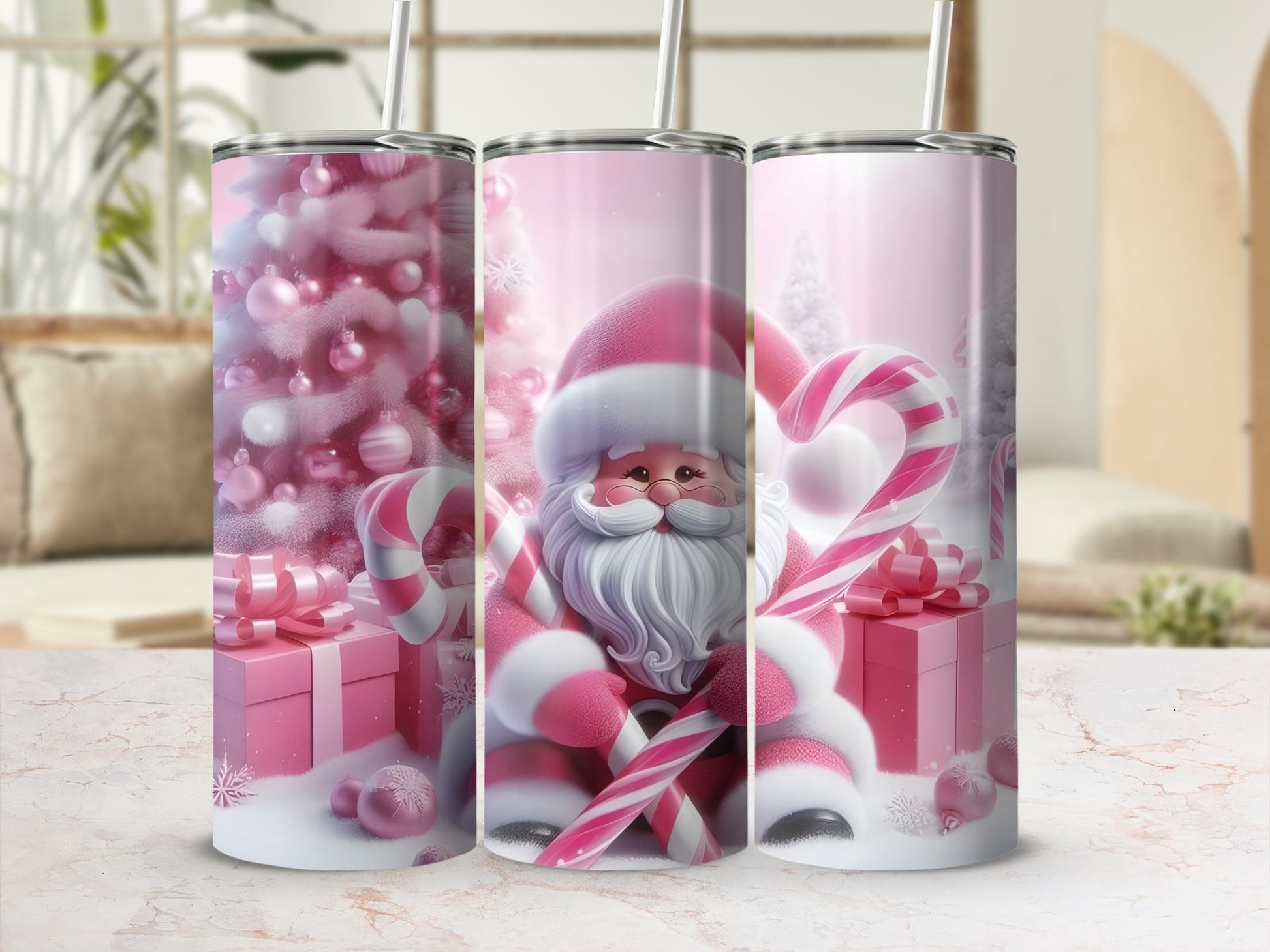 Festive Christmas Santa with Candy Canes and Gifts Tumbler
