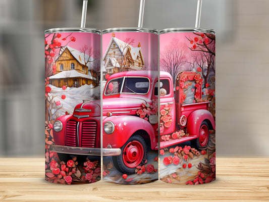 Vintage Red Truck and Cabin Scene Tumbler Product