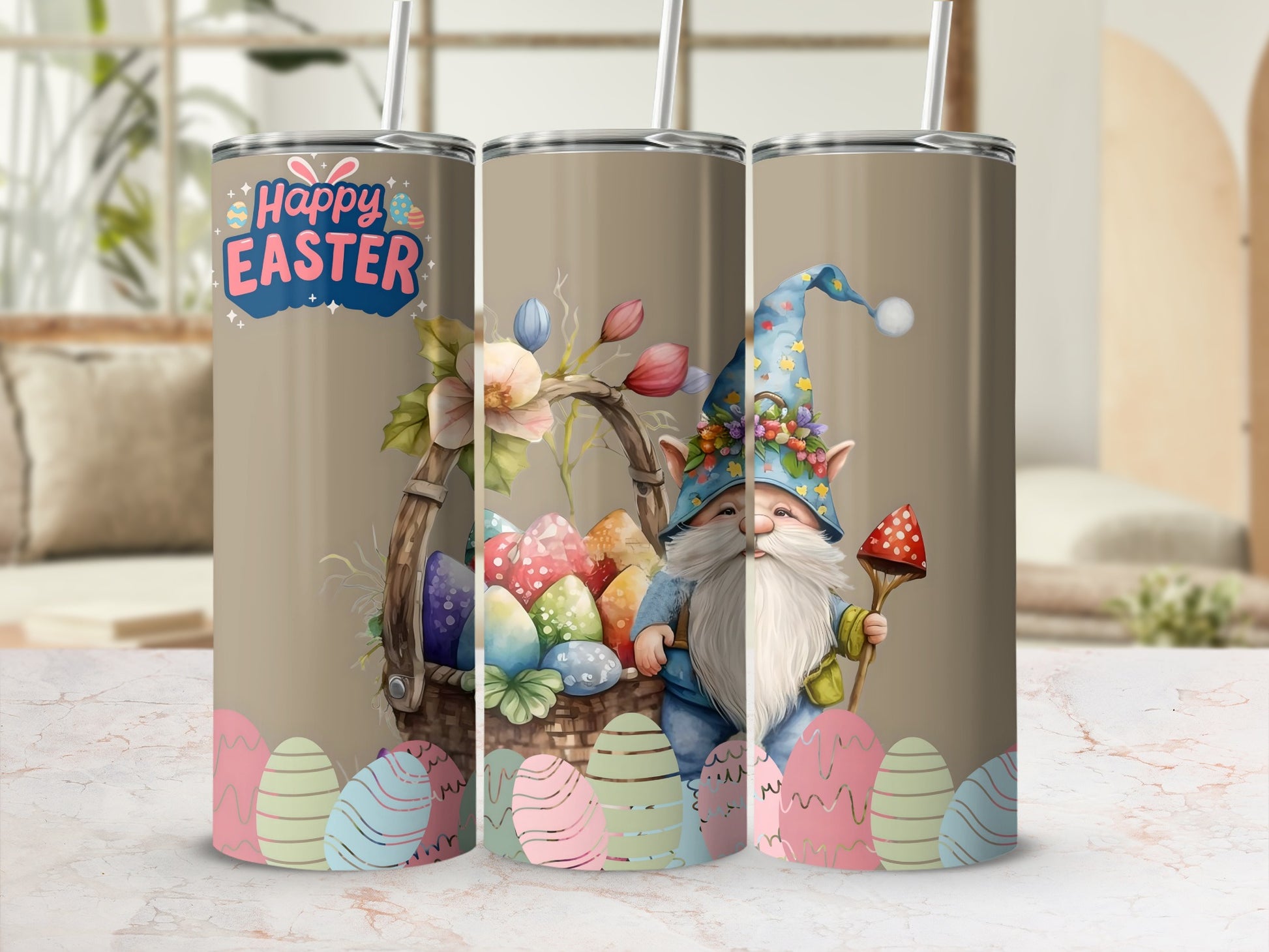 Happy Easter Gnome with Easter Eggs Travel Tumbler