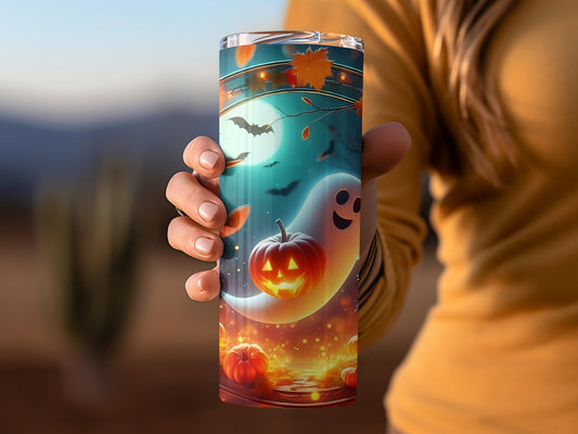 Spooky Halloween Ghost and Pumpkin Tumbler Product