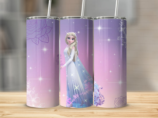 Frozen Character Floral Designed Tumbler with Straw