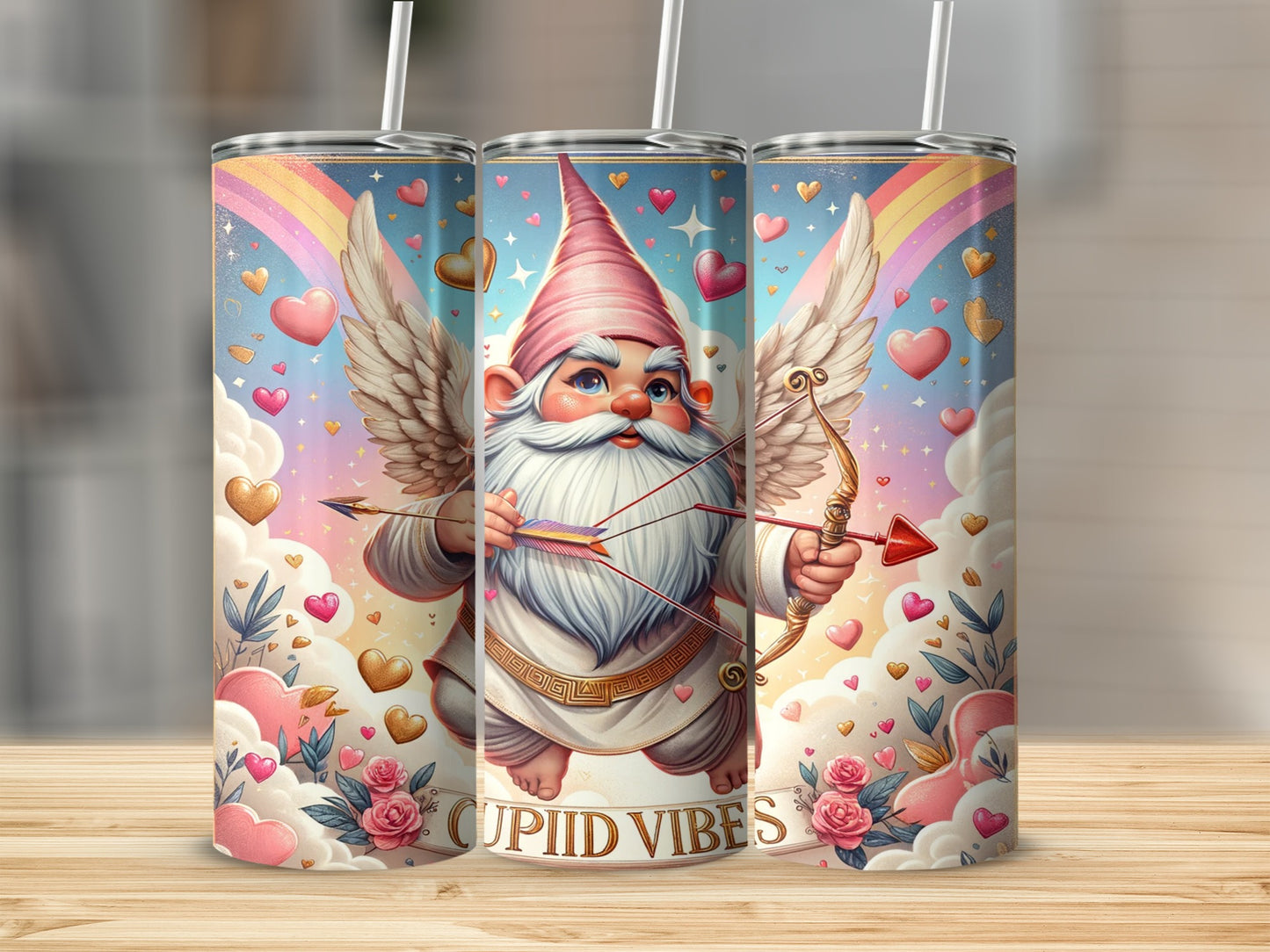 Cupid Gnome with Heart Arrow Vibrant Tumbler Design