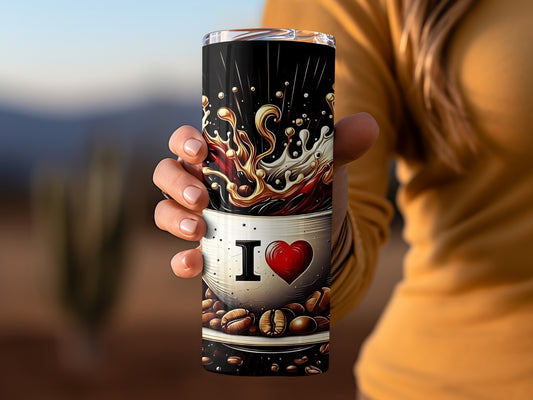 I Love Coffee Splash Design Insulated Tumbler