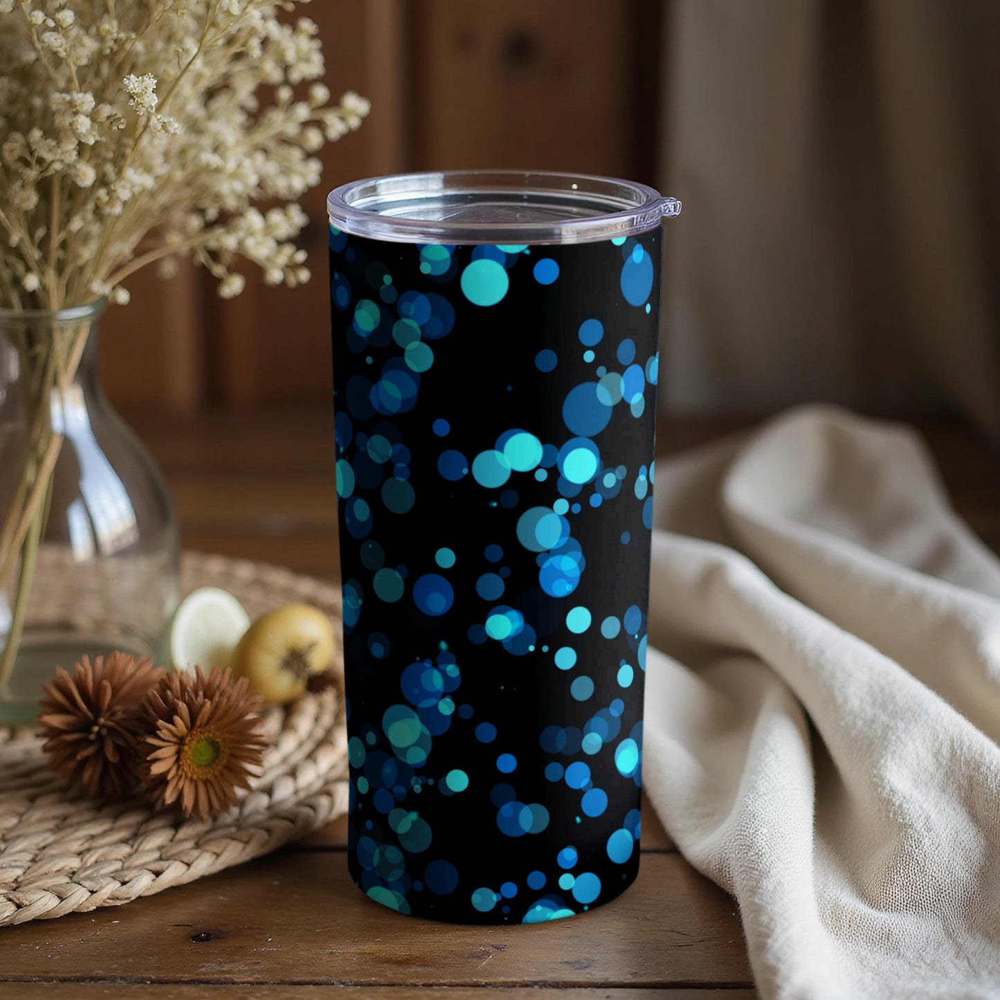 Blue and Black Abstract Bokeh Design Tumbler