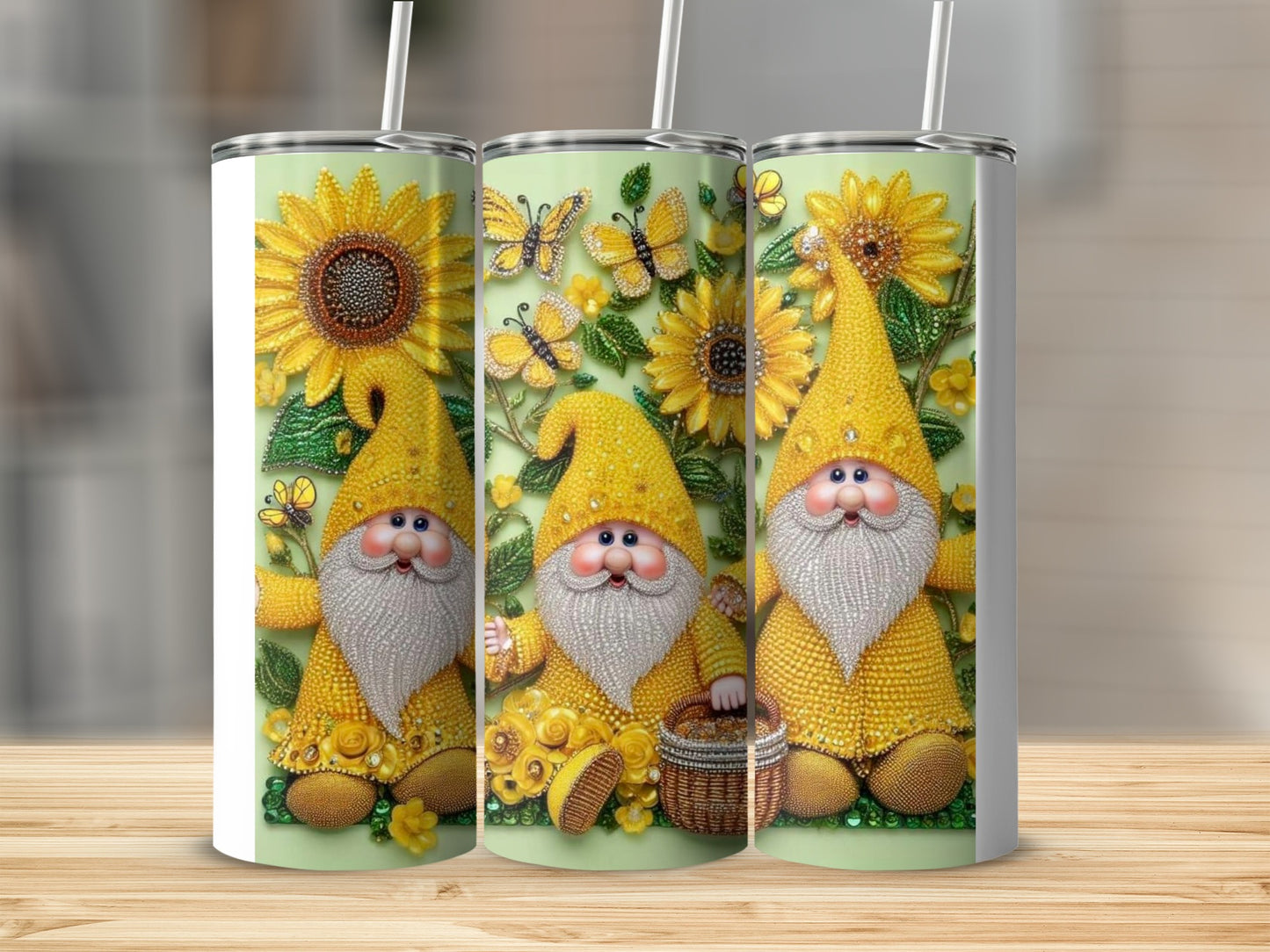 Cute Gnomes and Sunflowers Custom Skinny Tumbler