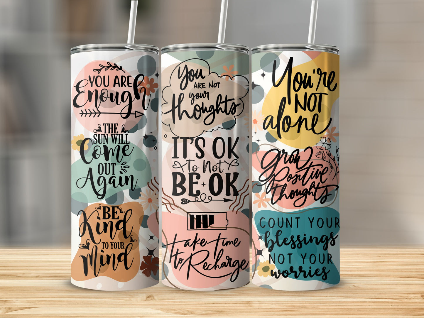Inspirational Quotes Drink Tumbler with Straw and Lid