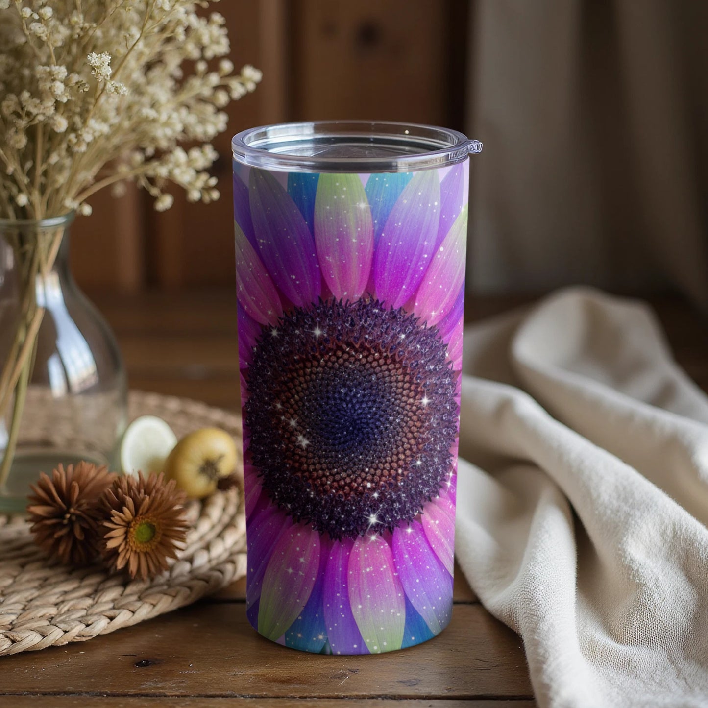 Radiant Purple Sunflower Design Insulated Tumbler
