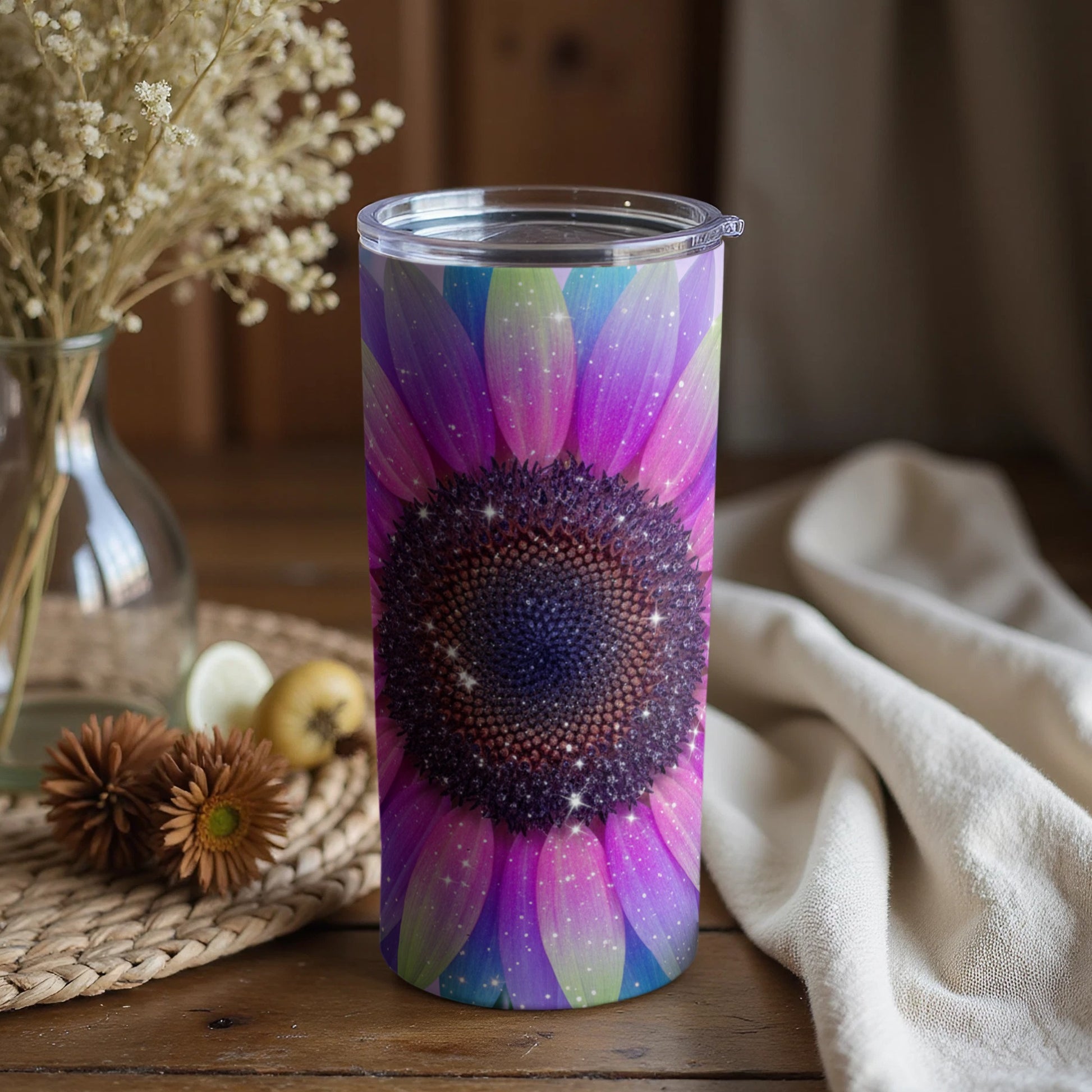 Radiant Purple Sunflower Design Insulated Tumbler