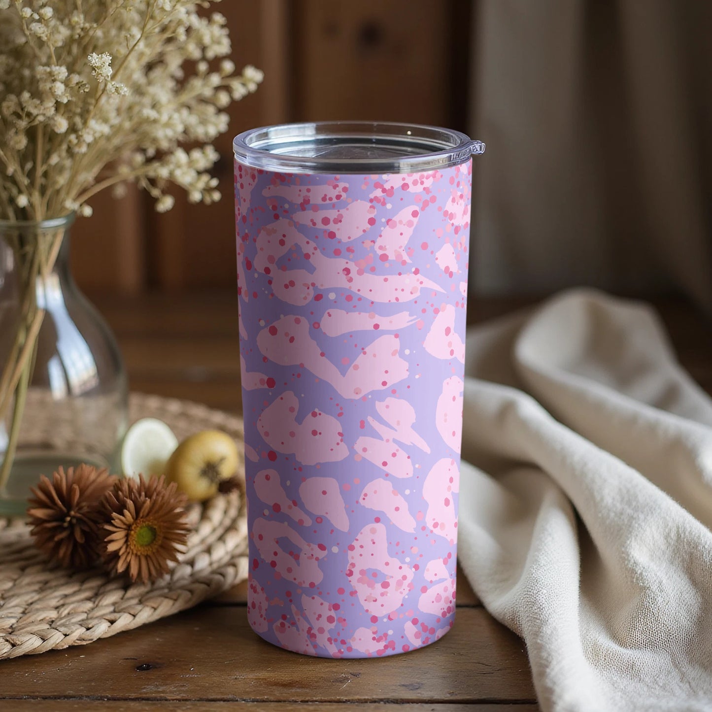 Pink and Purple Abstract Patterned Tumbler Cup