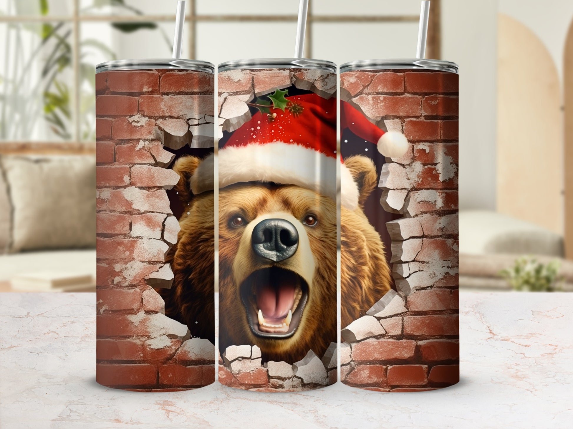 Festive Bear in Santa Hat Design Tumbler