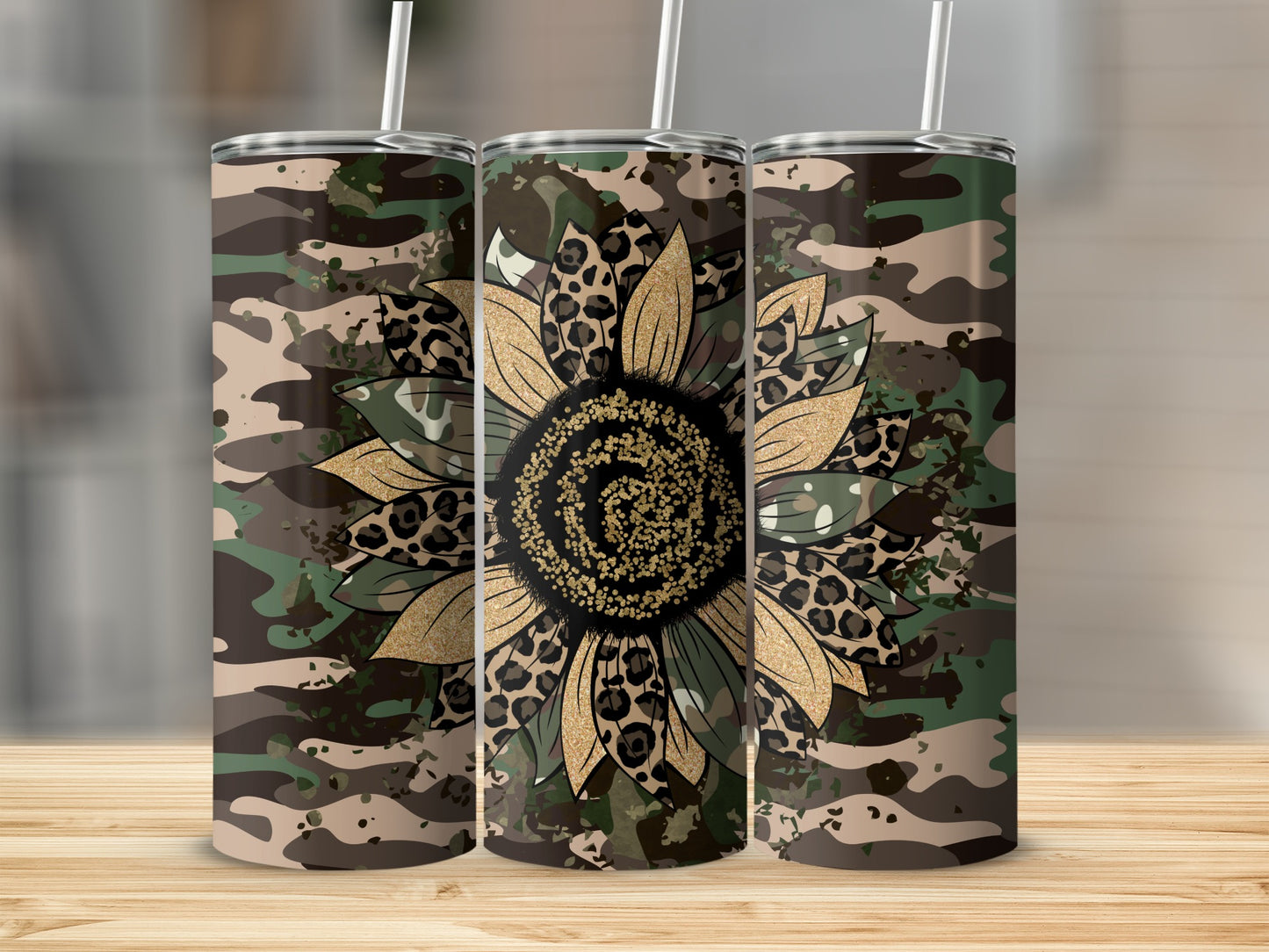 Camouflage Sunflower Leopard Print Drinkware Tumbler