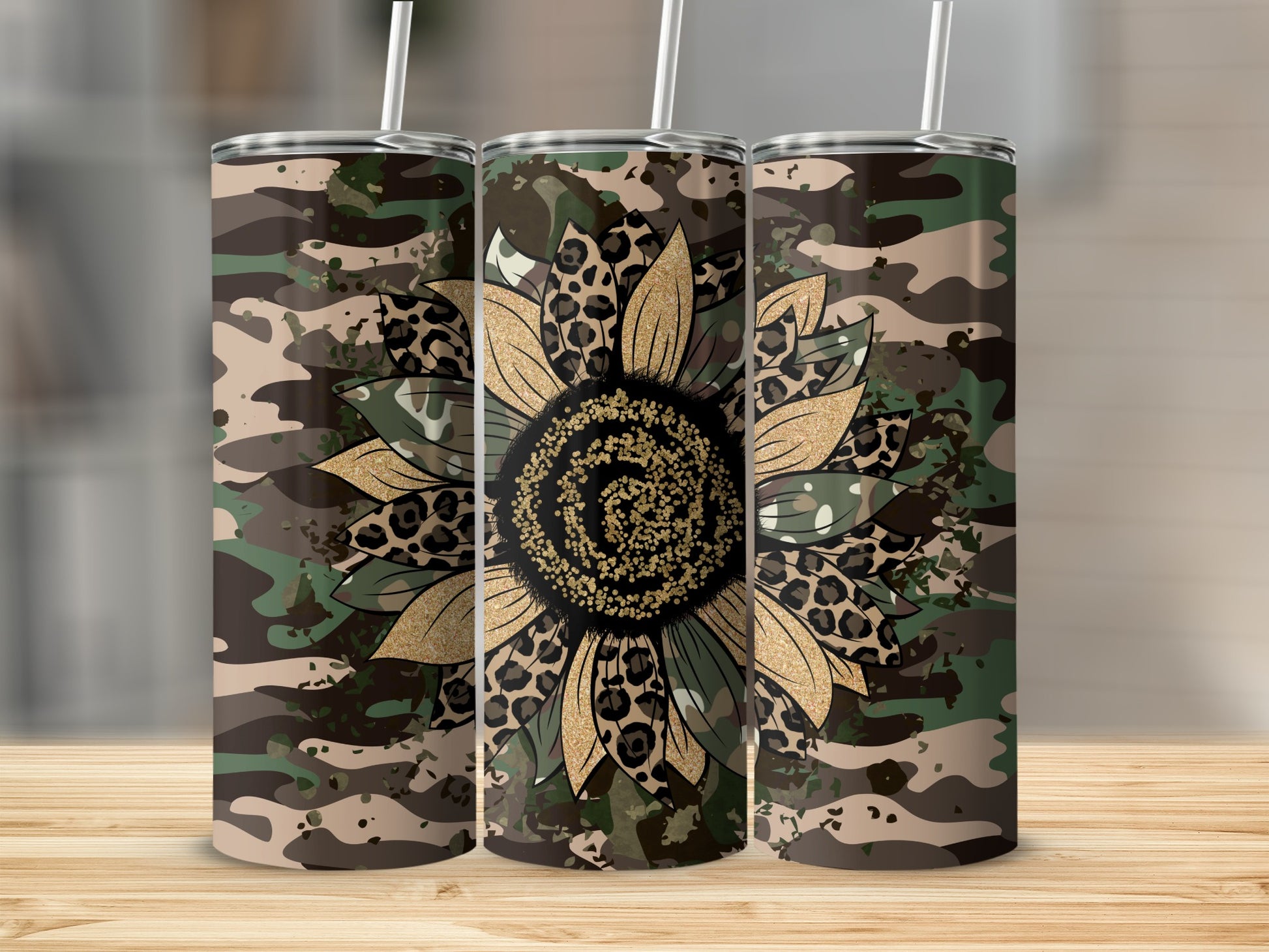 Camouflage Sunflower Leopard Print Drinkware Tumbler