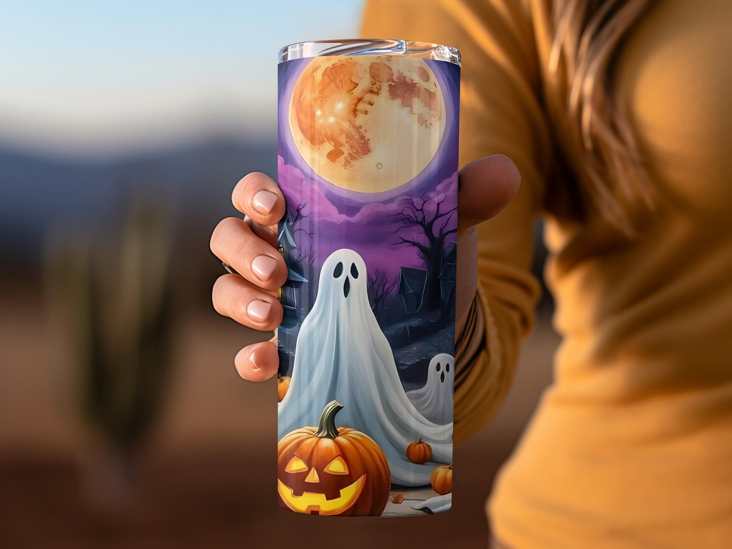 Spooky Halloween Ghosts and Pumpkin Tumbler