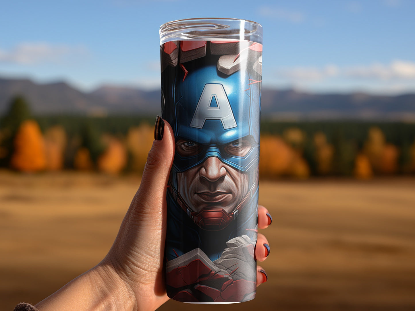 Captain America Hero Tumbler With Fall Landscape