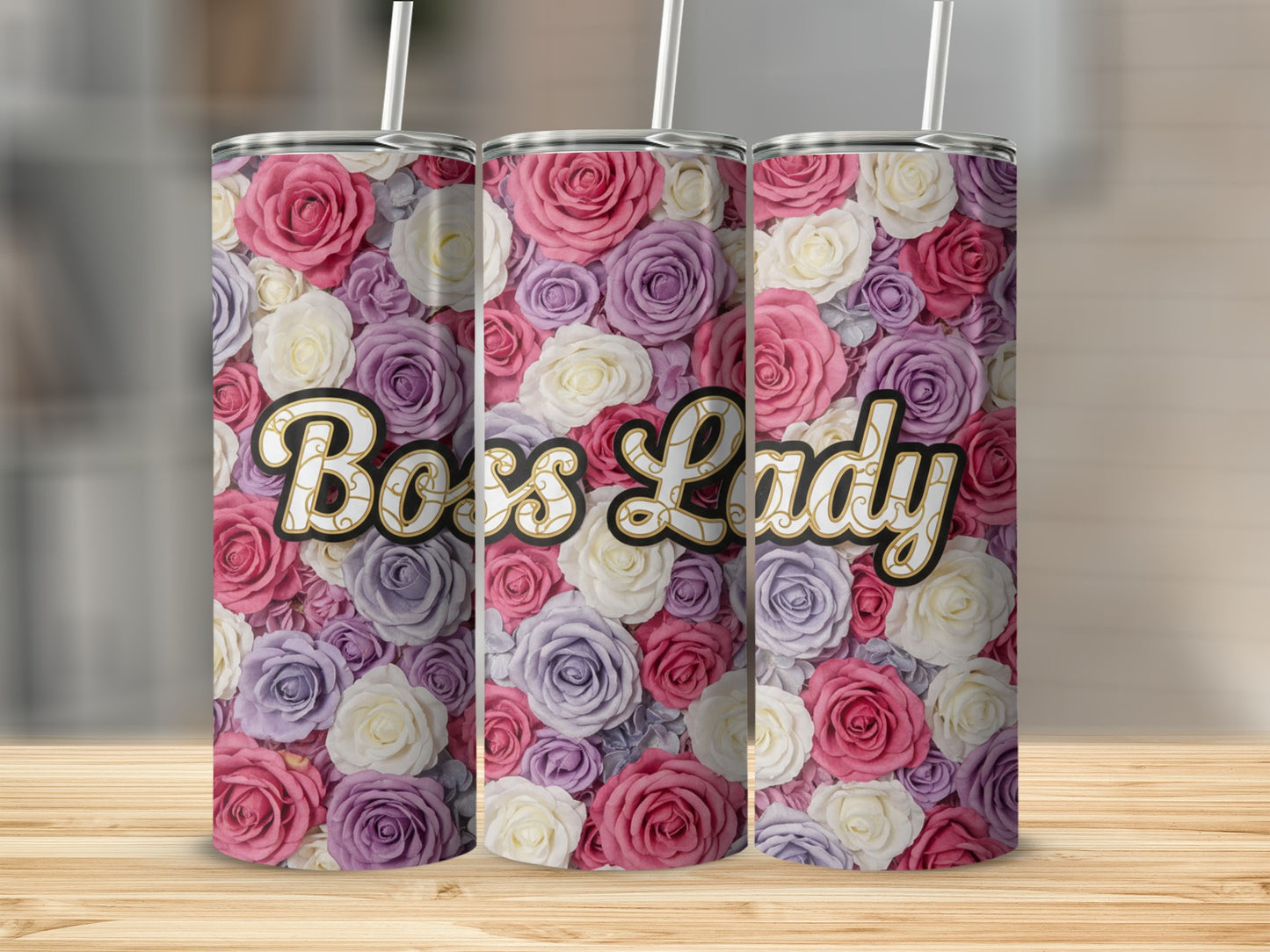 Boss Lady Flower Themed Tumbler Cup with Straw Included
