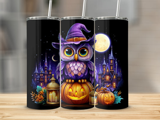 Halloween Owl Pumpkin Night Tumbler for Spooky Sipping