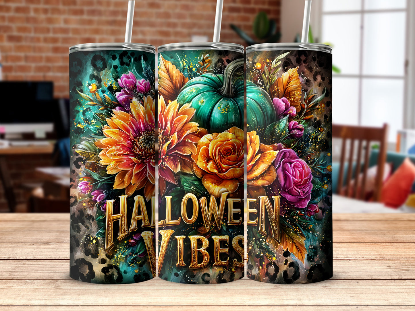 Halloween Vibes Floral Artwork Insulated Tumblers