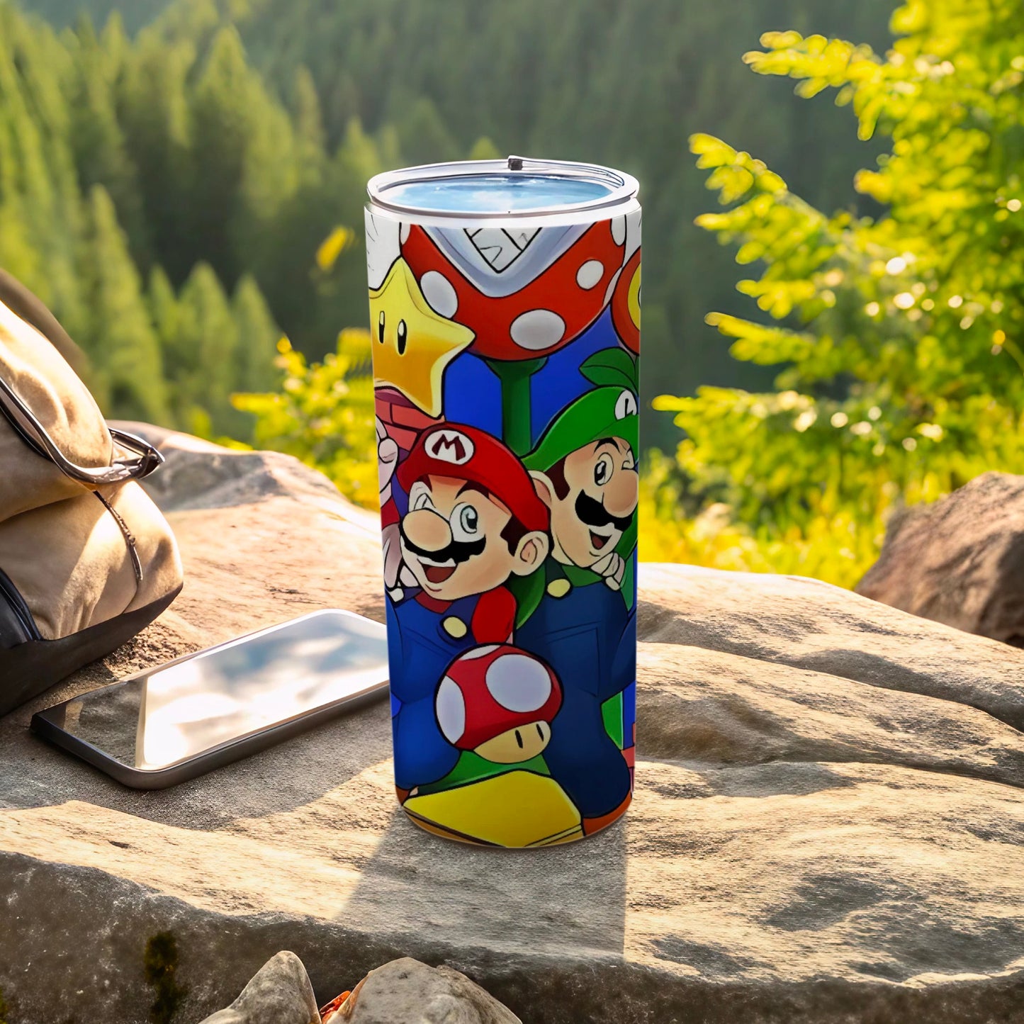 Colorful Travel Tumbler with Mario and Luigi Design