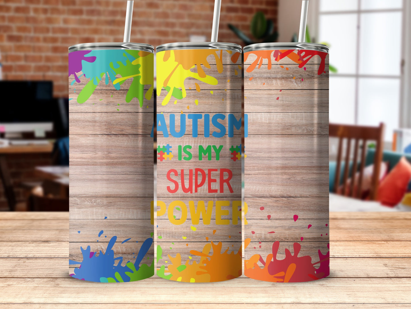 Autism Is My Super Power Color Splash Tumblers