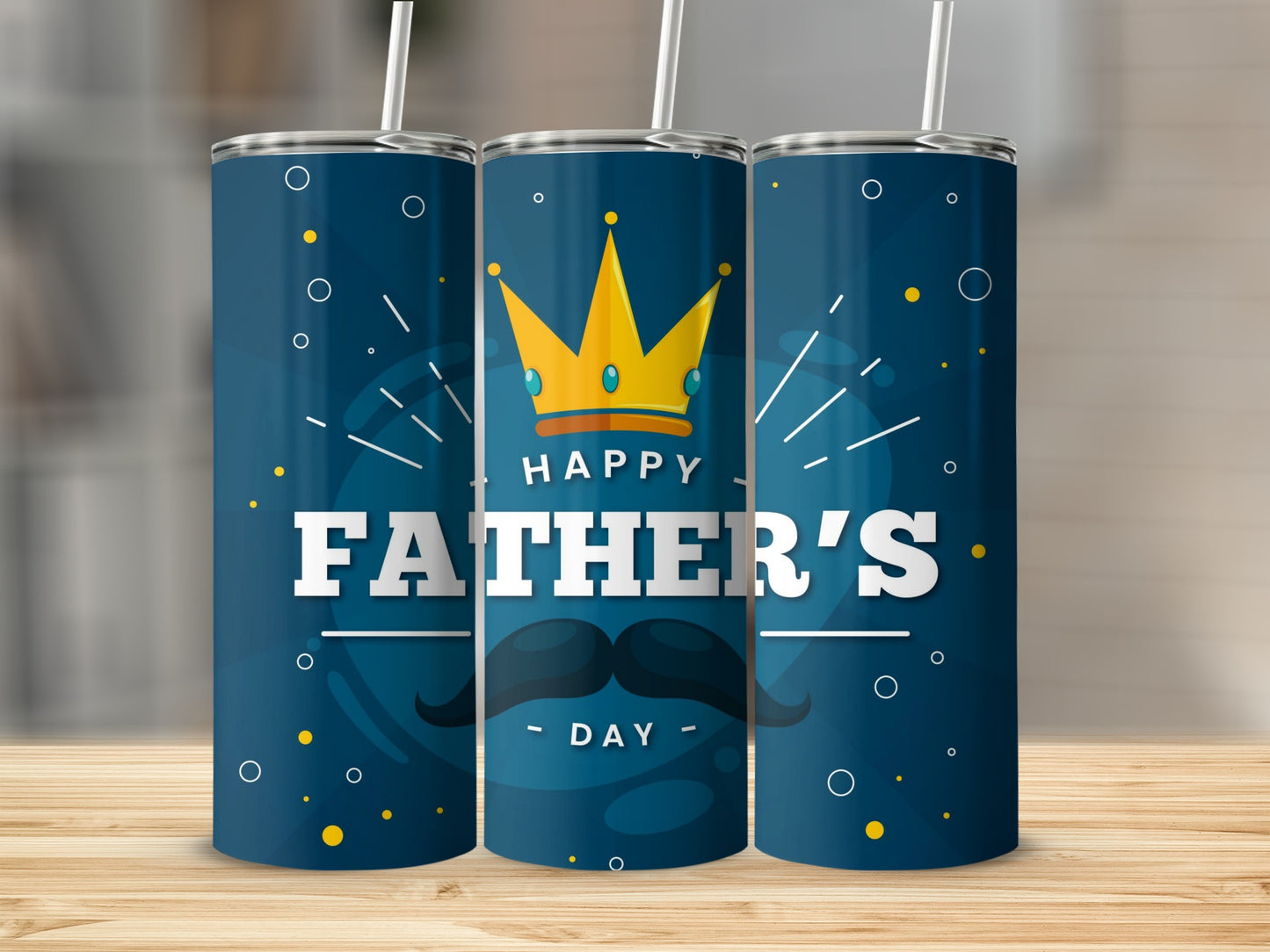 Happy Father's Day Blue Crown Tumbler with Straw