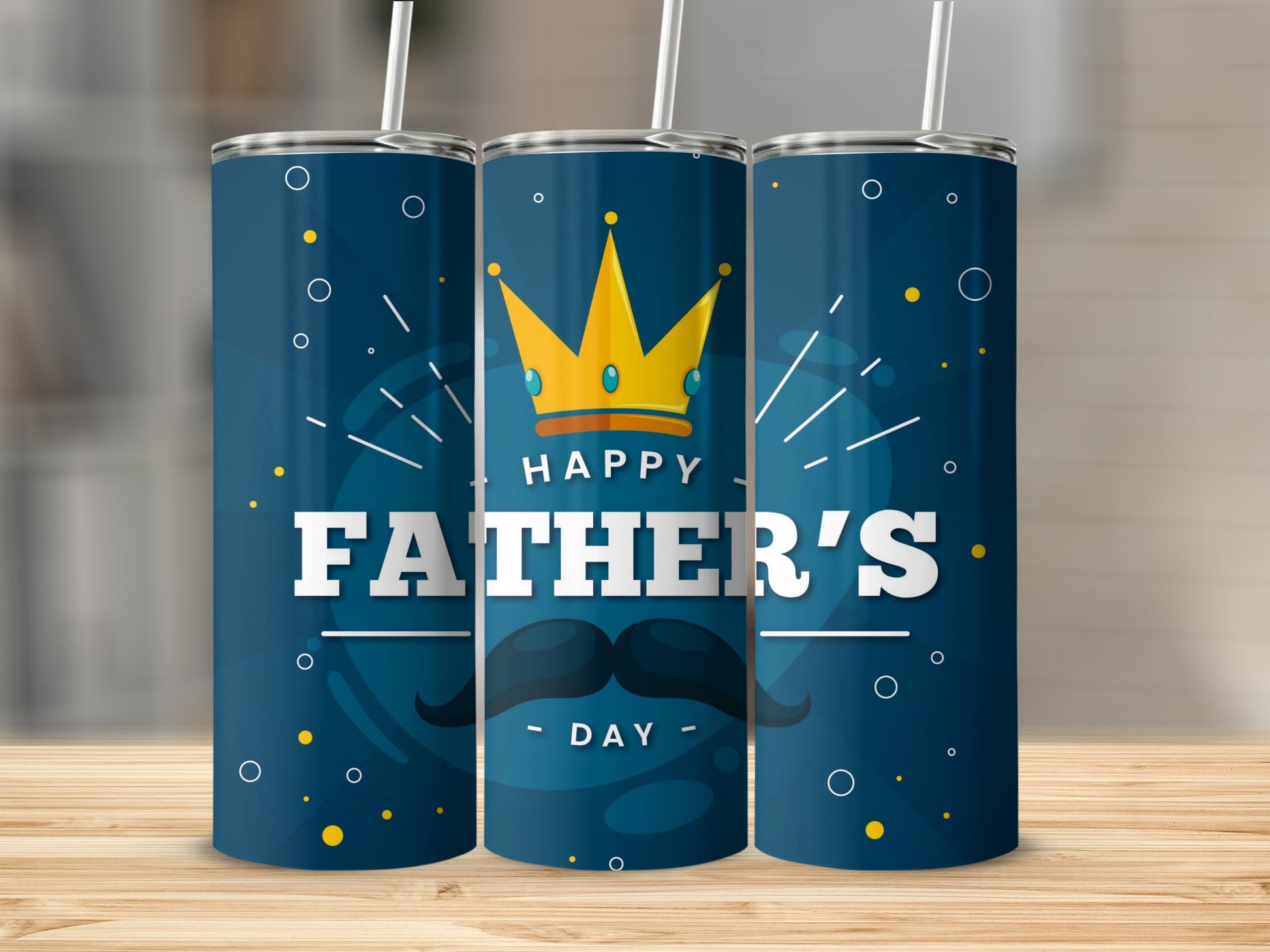 Happy Father's Day Blue Crown Tumbler with Straw