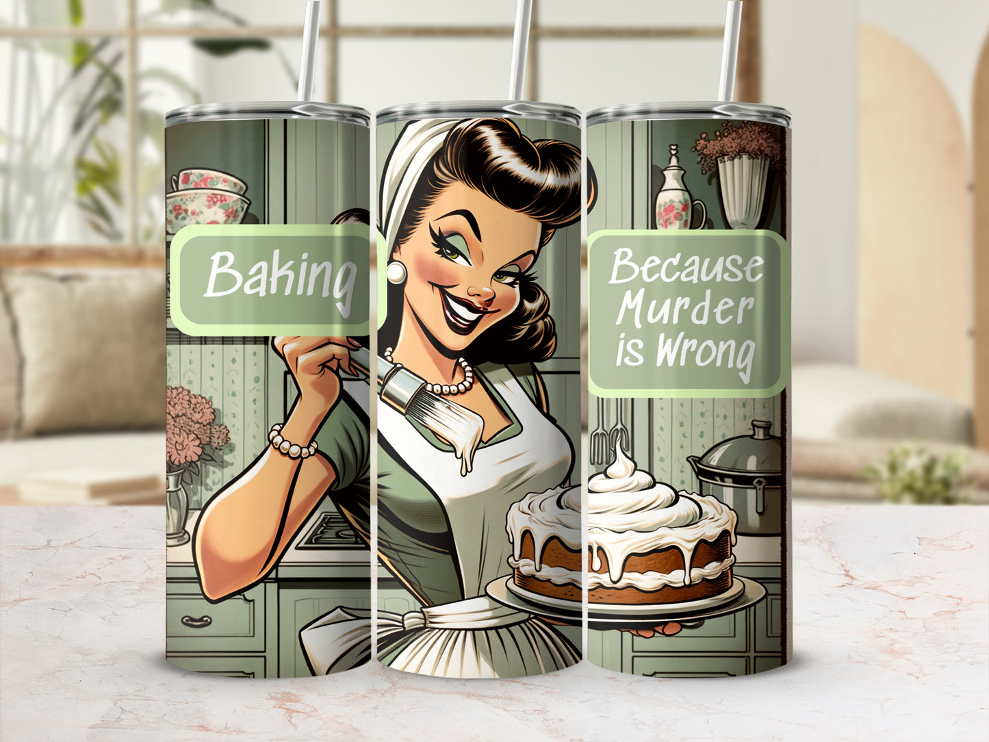 Retro Baker Woman Baking Because Murder is Wrong product type