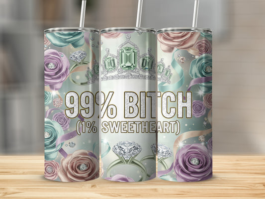 99% Bitch 1% Sweetheart Floral Design Tumbler Product