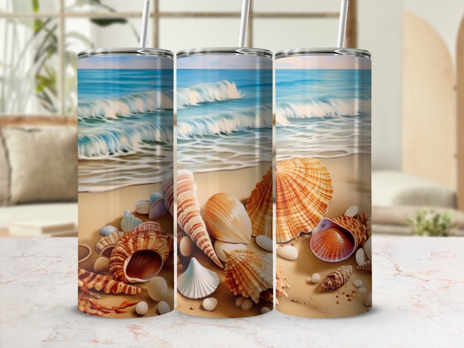 Coastal Beach Seashells and Waves Tumbler Product