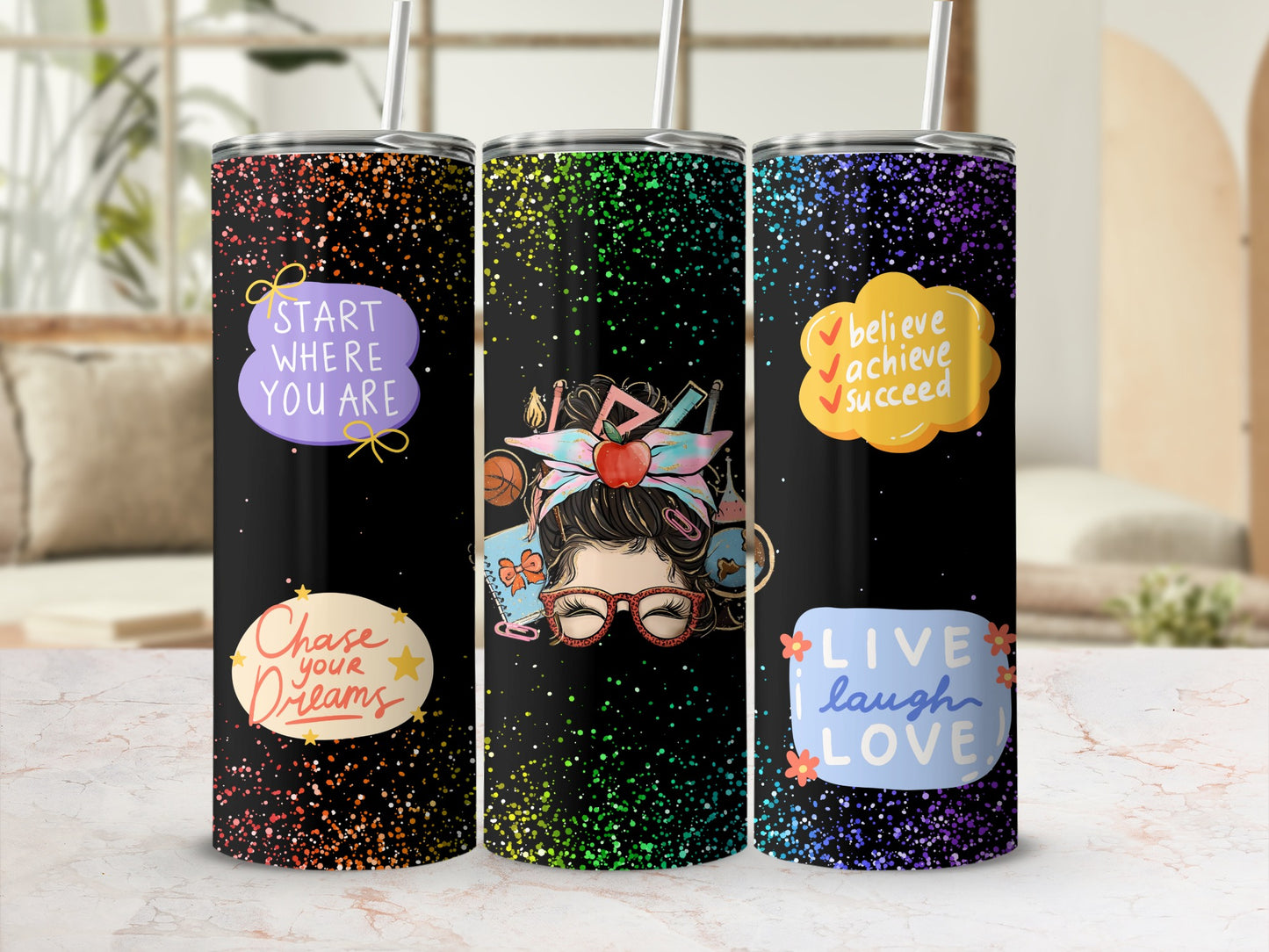 Inspirational Quote Tumblers with Colorful Designs