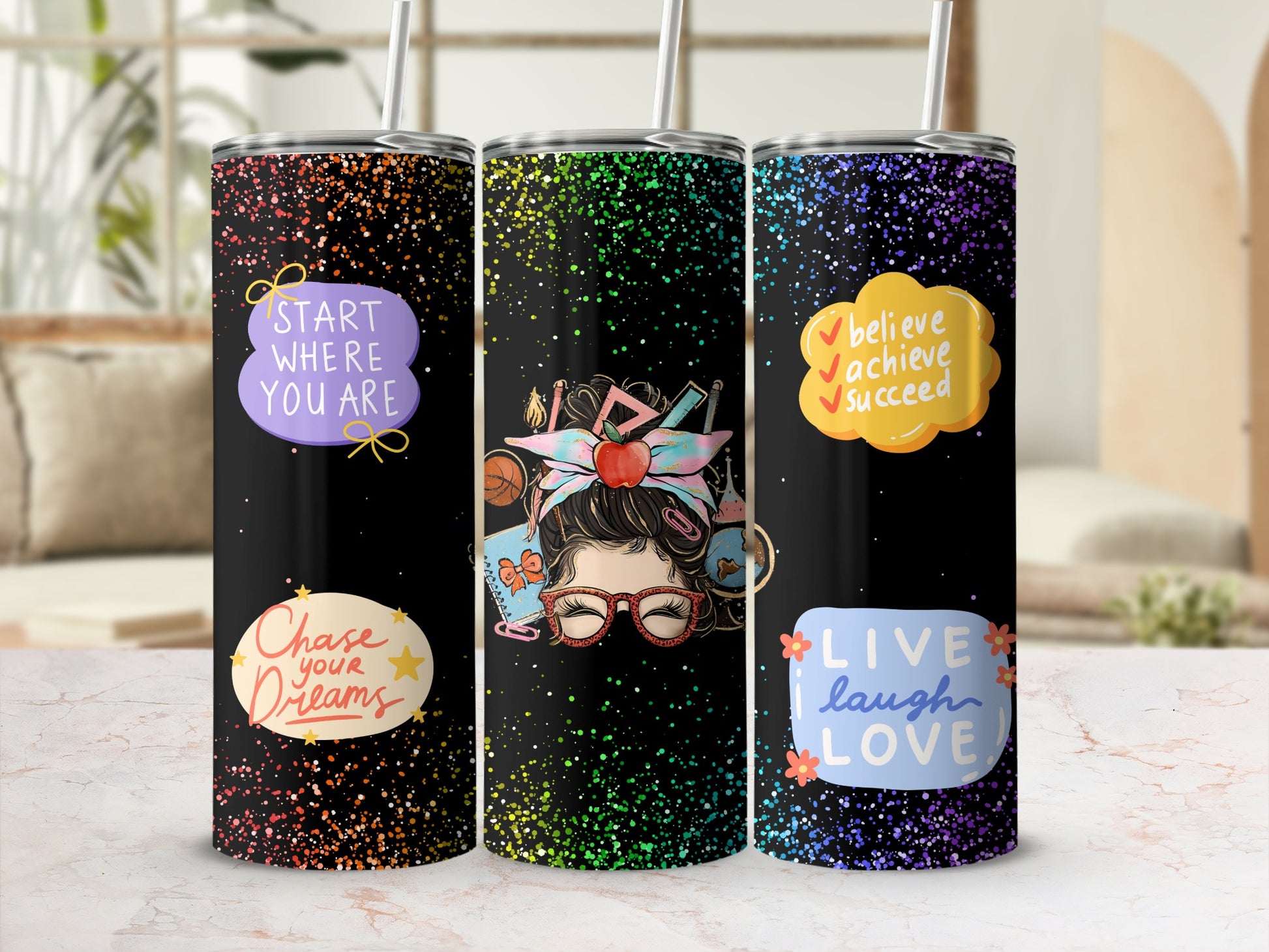 Inspirational Quote Tumblers with Colorful Designs
