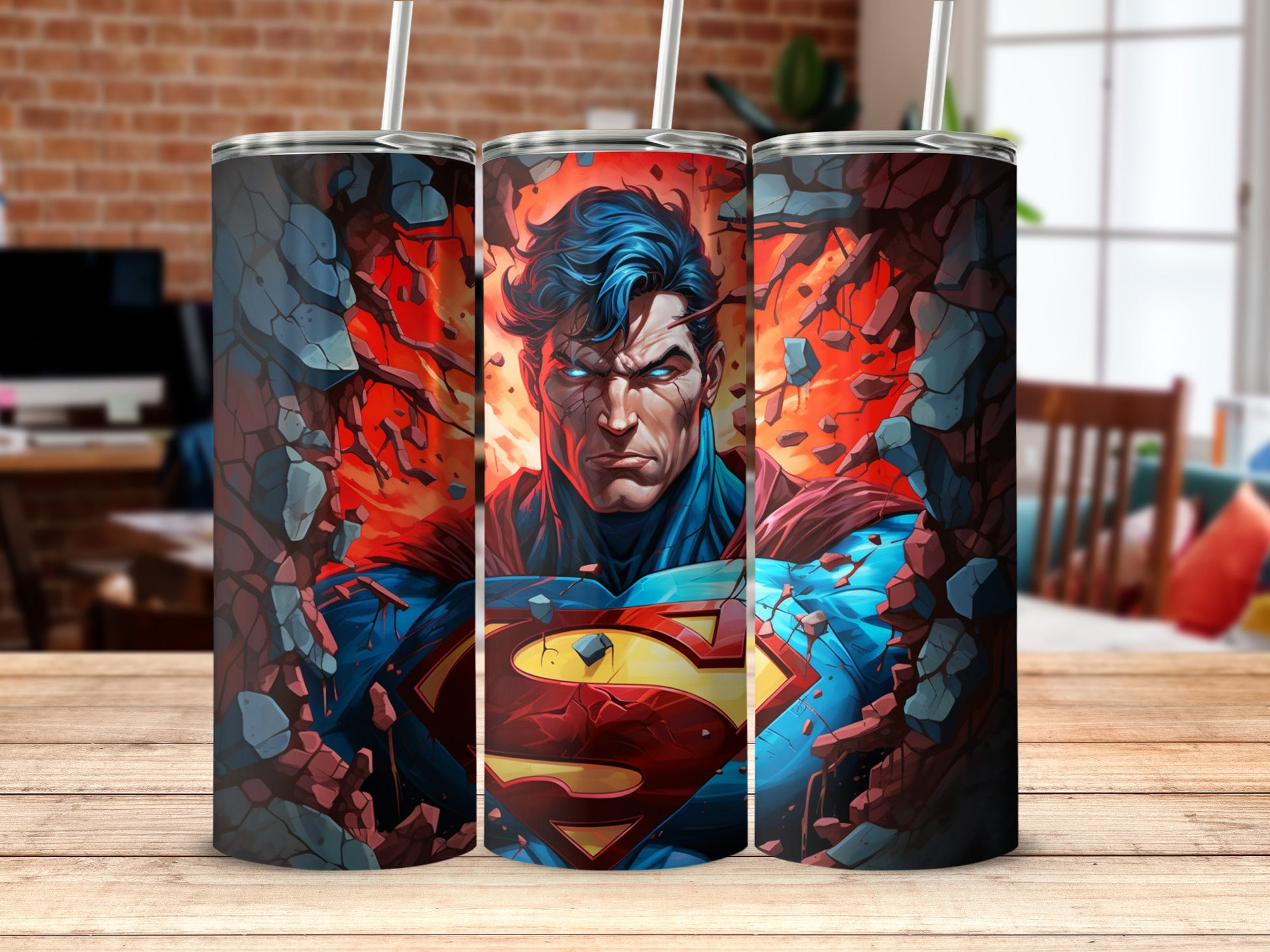 Superman Hero Exploding Wall Tumbler Design