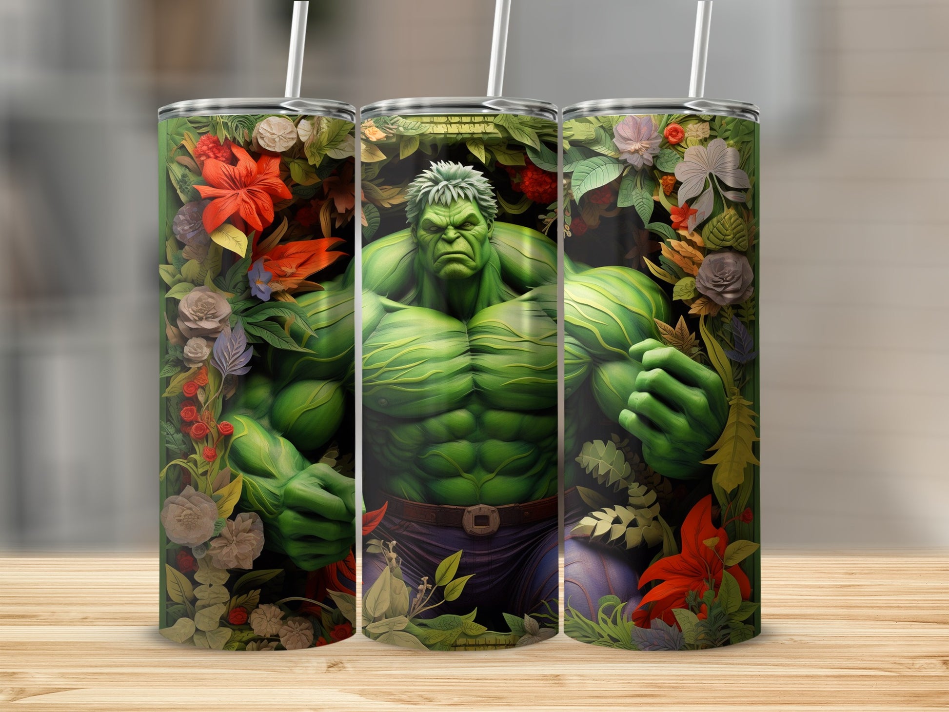 Hulk Character Floral Design Insulated Tumbler