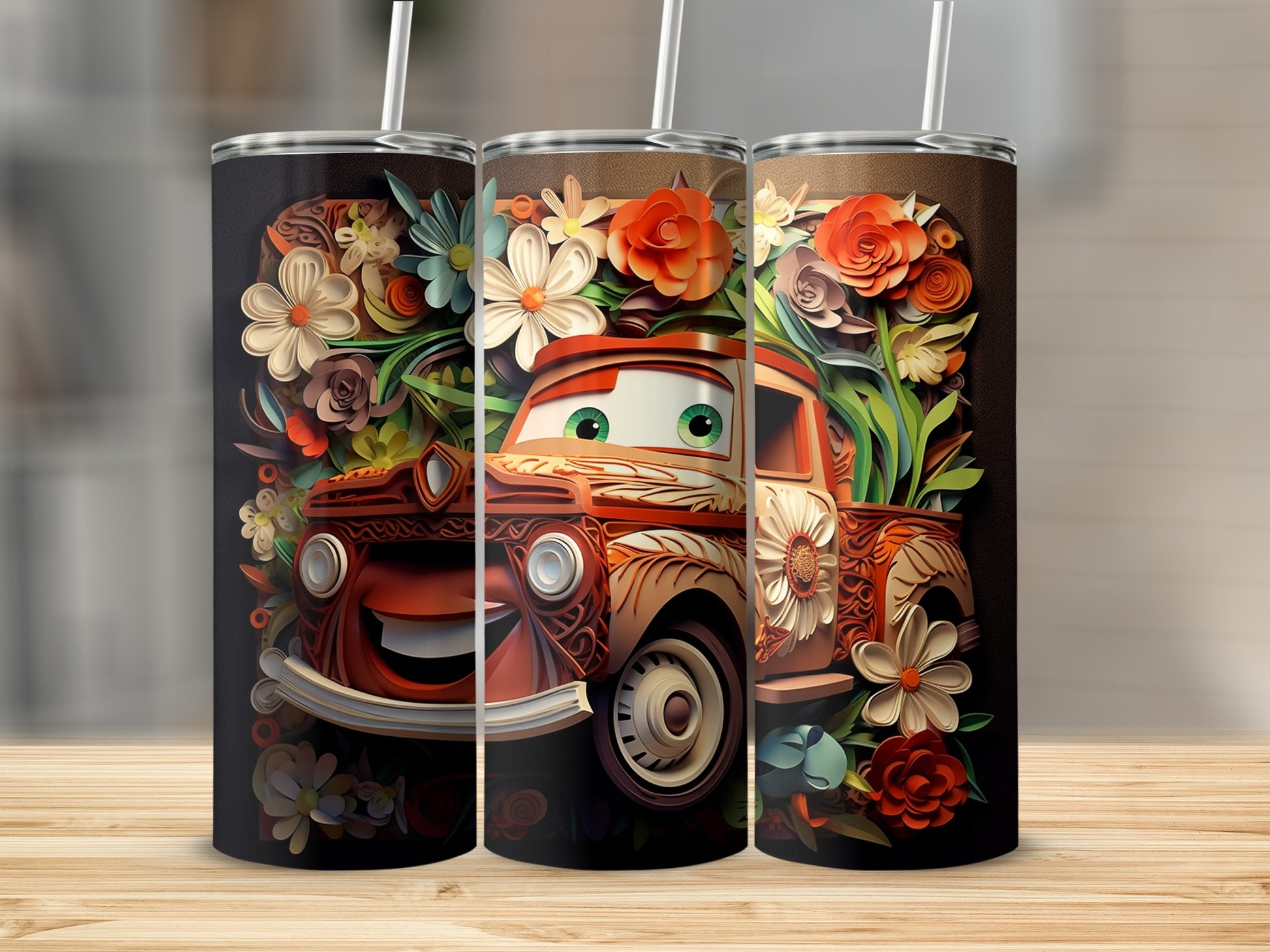 Floral Truck Design Tumbler with Colorful Display