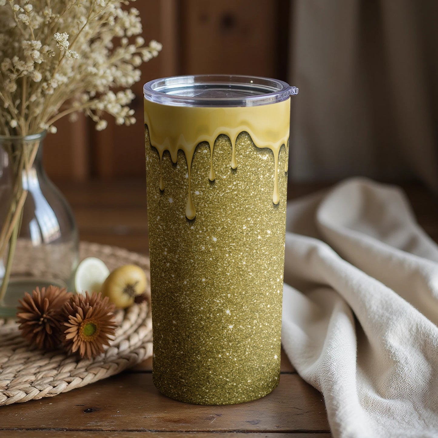 Glittery Gold and Dripping Yellow Tall Tumbler Cup