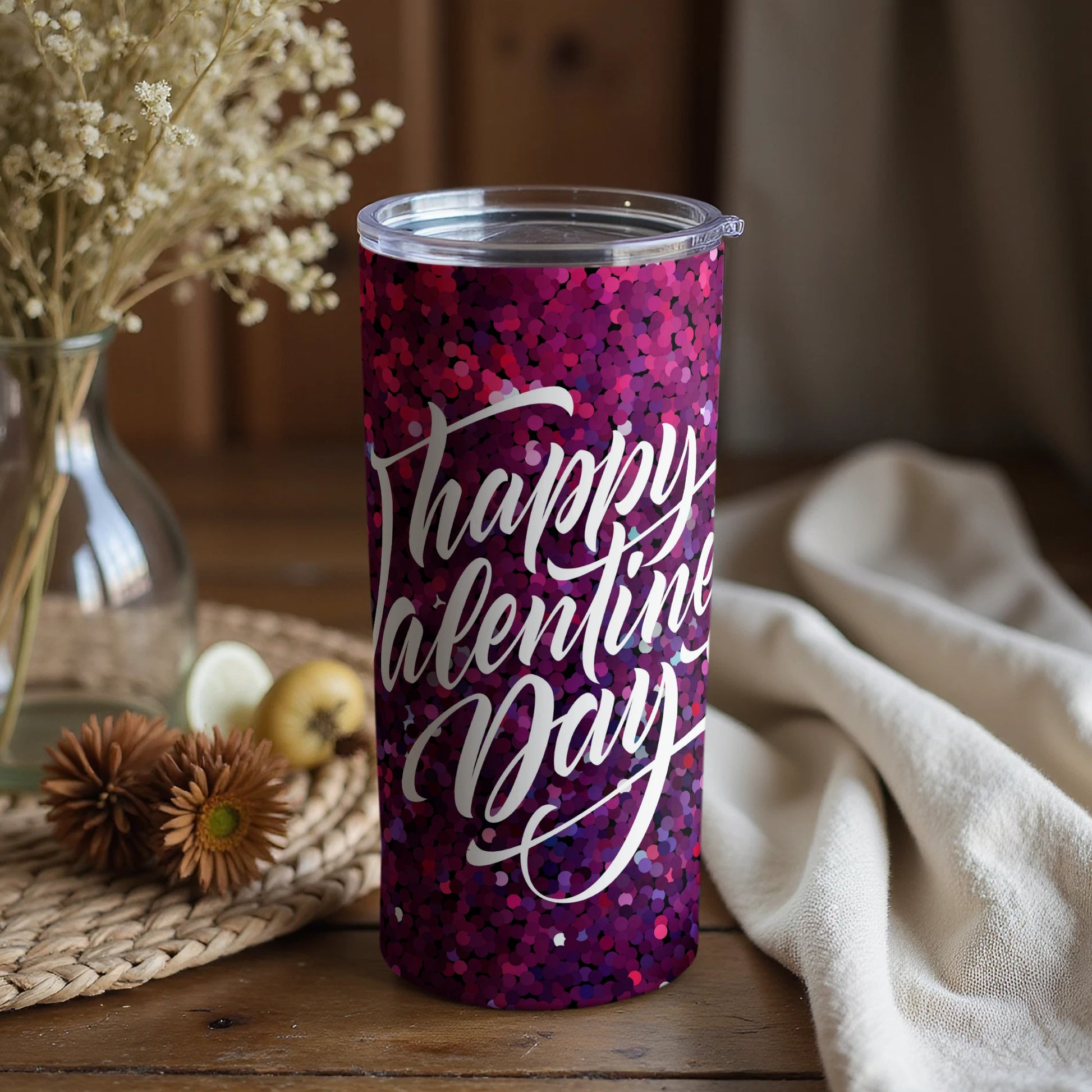 Happy Valentine Day Sparkling Pink Travel Mug