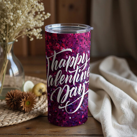 Happy Valentine Day Sparkling Pink Travel Mug