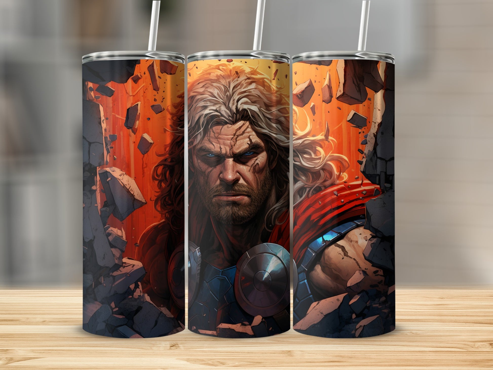 Powerful Warrior Scene with Intense Colors Tumbler