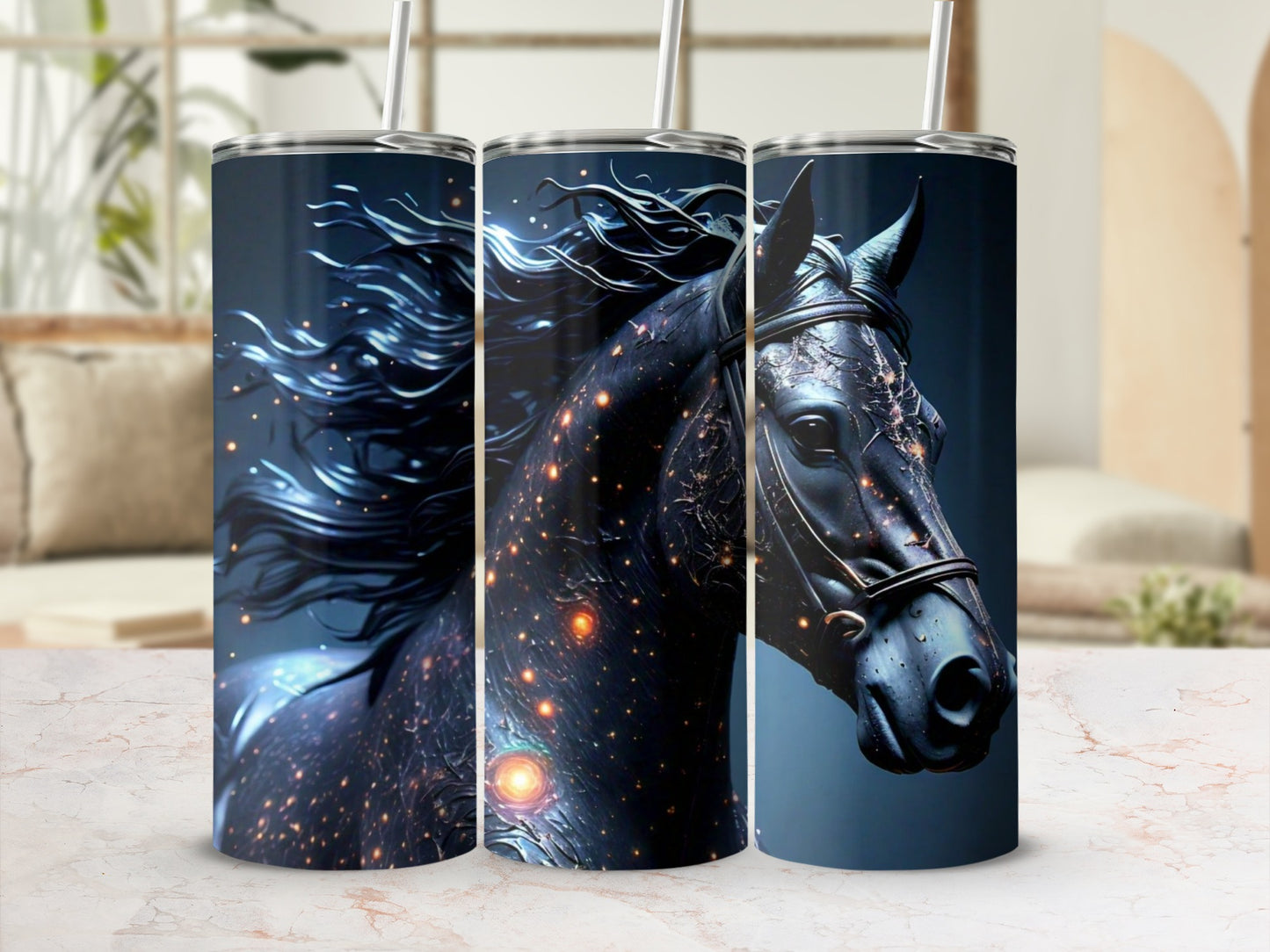 Stunning Black Stallion Design Tumbler 20oz Custom