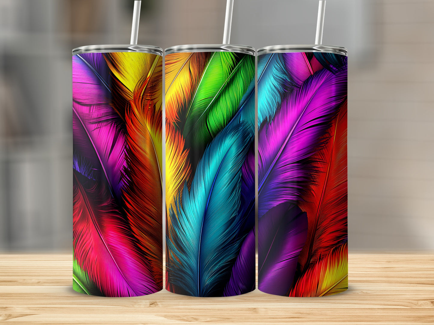 Colorful Feather Print Insulated Tumbler Product