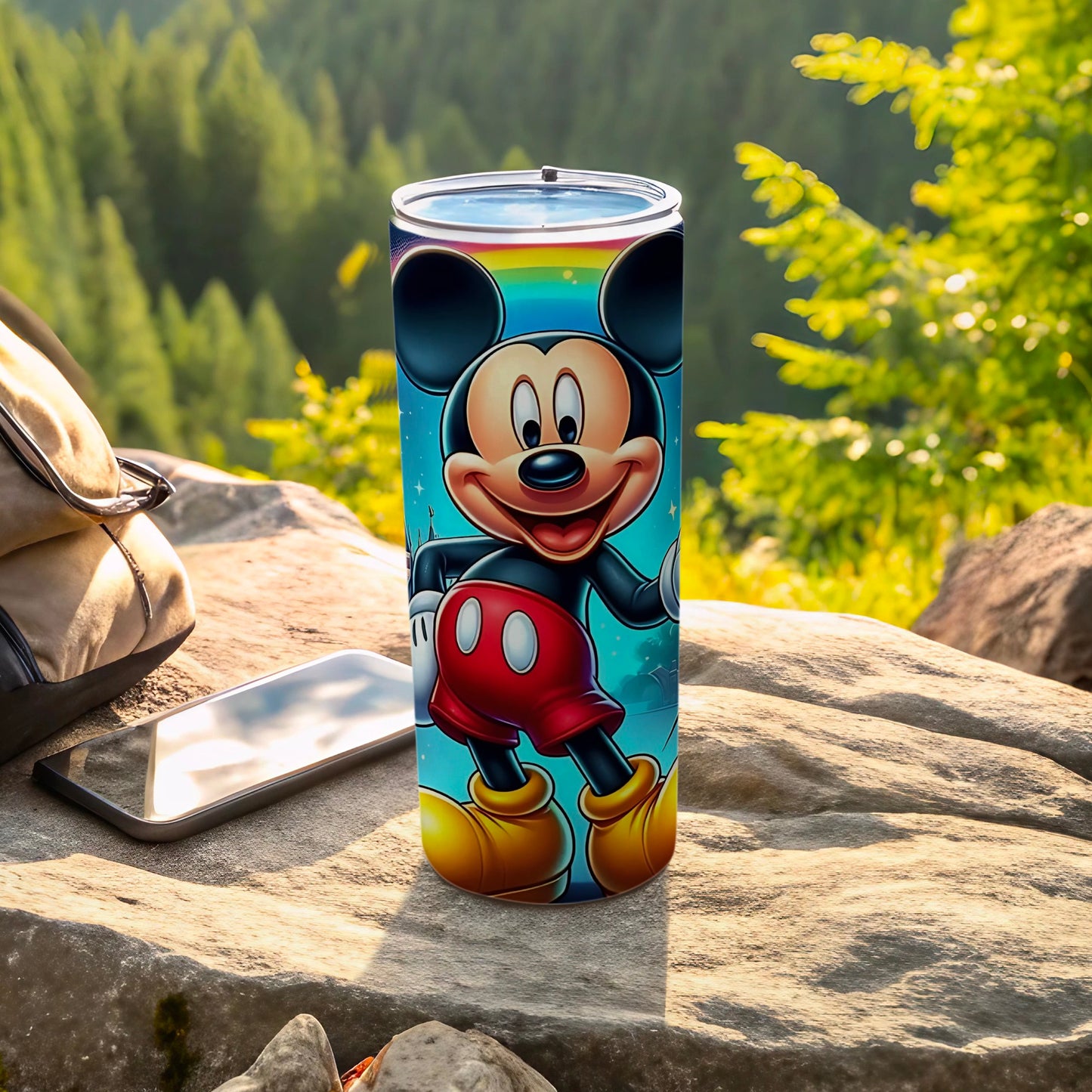 Mickey Mouse Travel Mug with Colorful Background Design