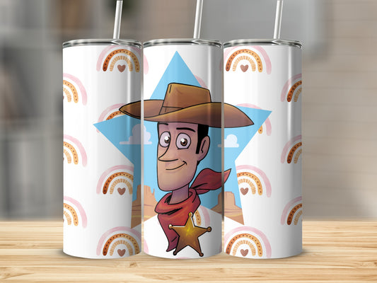 Cartoon Cowboy Character with Rainbow pattern tumbler