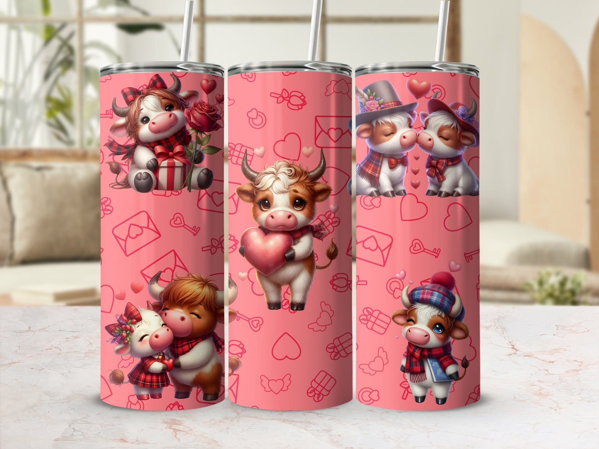 Cute Cow Valentine's Day Themed Tumbler Set