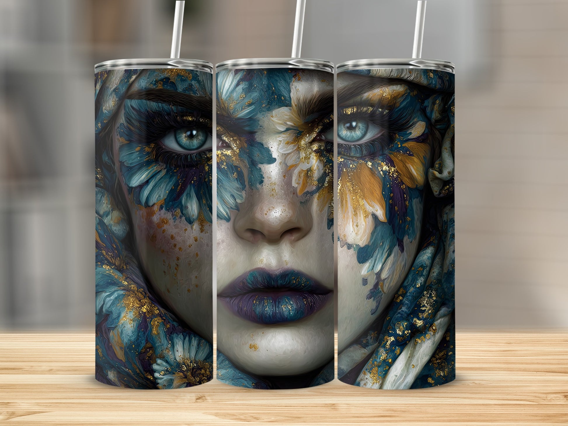 Floral Face Detailed Design Insulated Tumbler