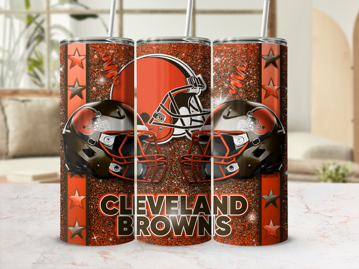 Cleveland Browns Football Helmets Stars and Sparkles Tumblers