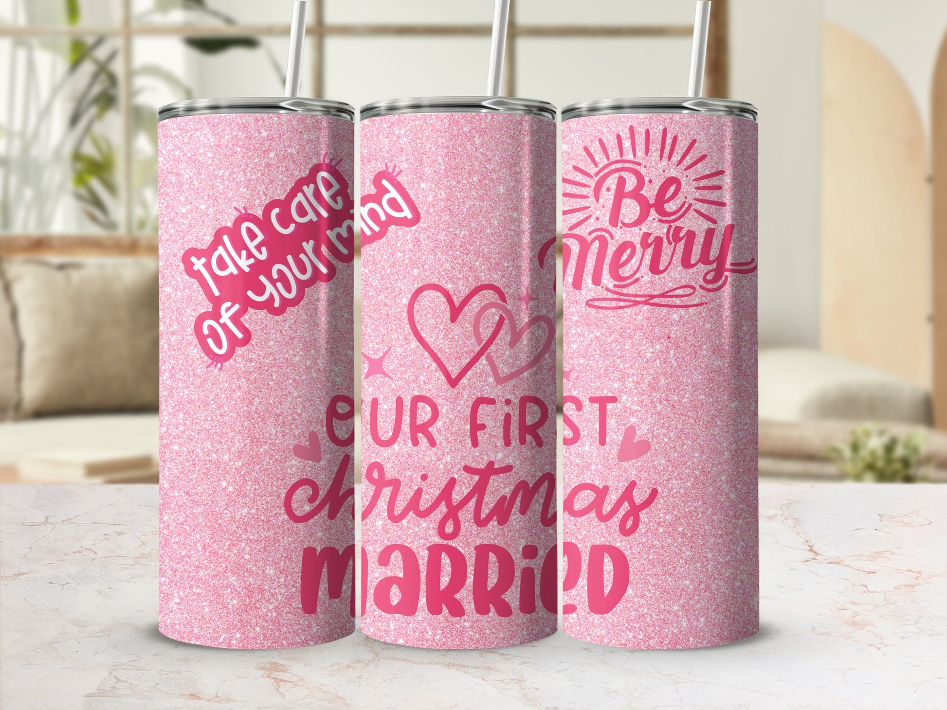 Sparkling Christmas Tumbler Set with Festive Designs