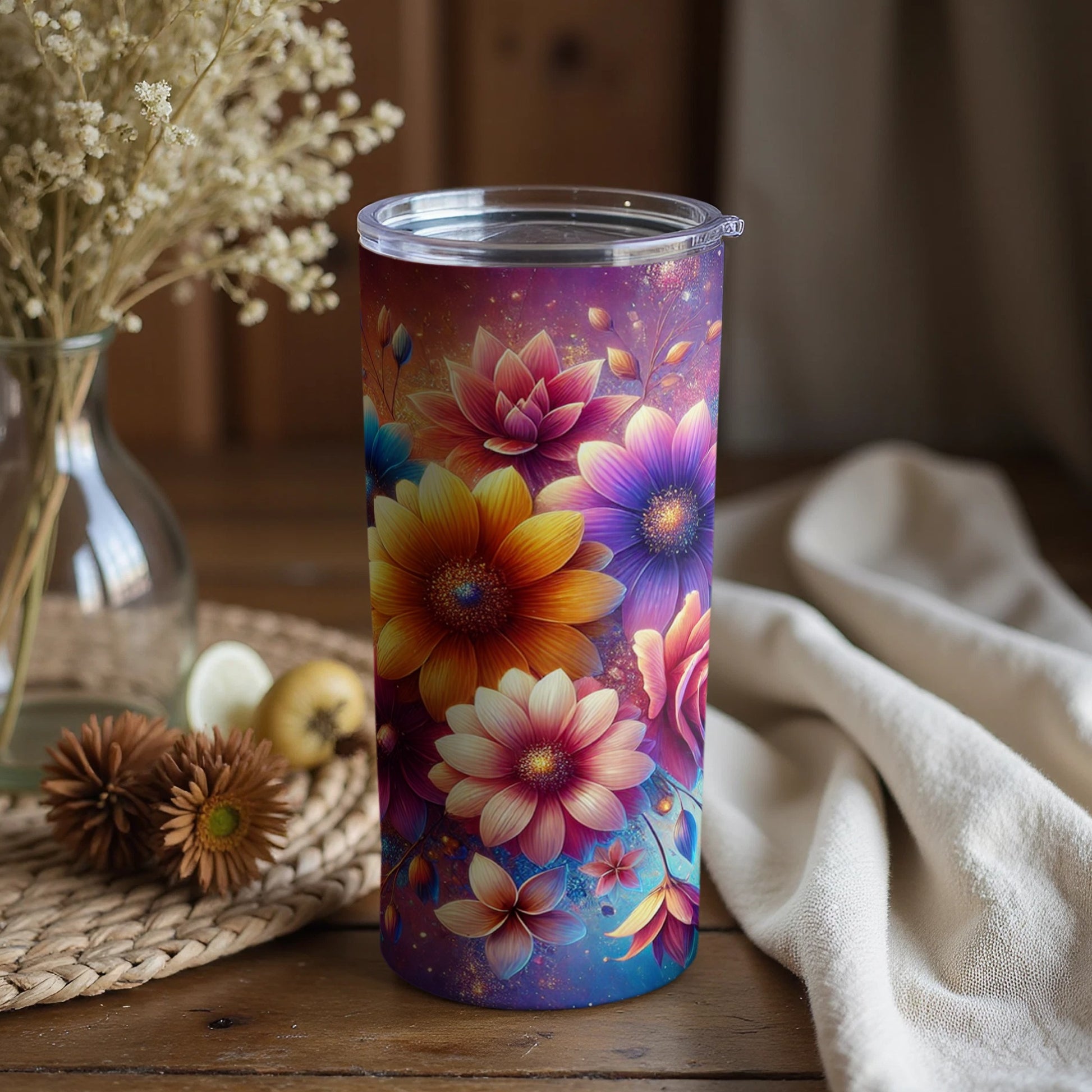 Vibrant Floral Design Insulated Tumbler Cup