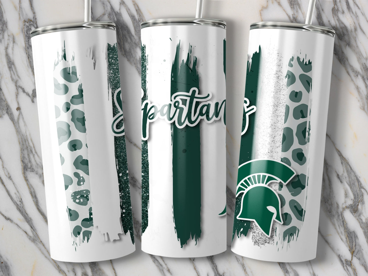 Spartans Helmet On Brush Strokes Team Logo Sports Tumblers