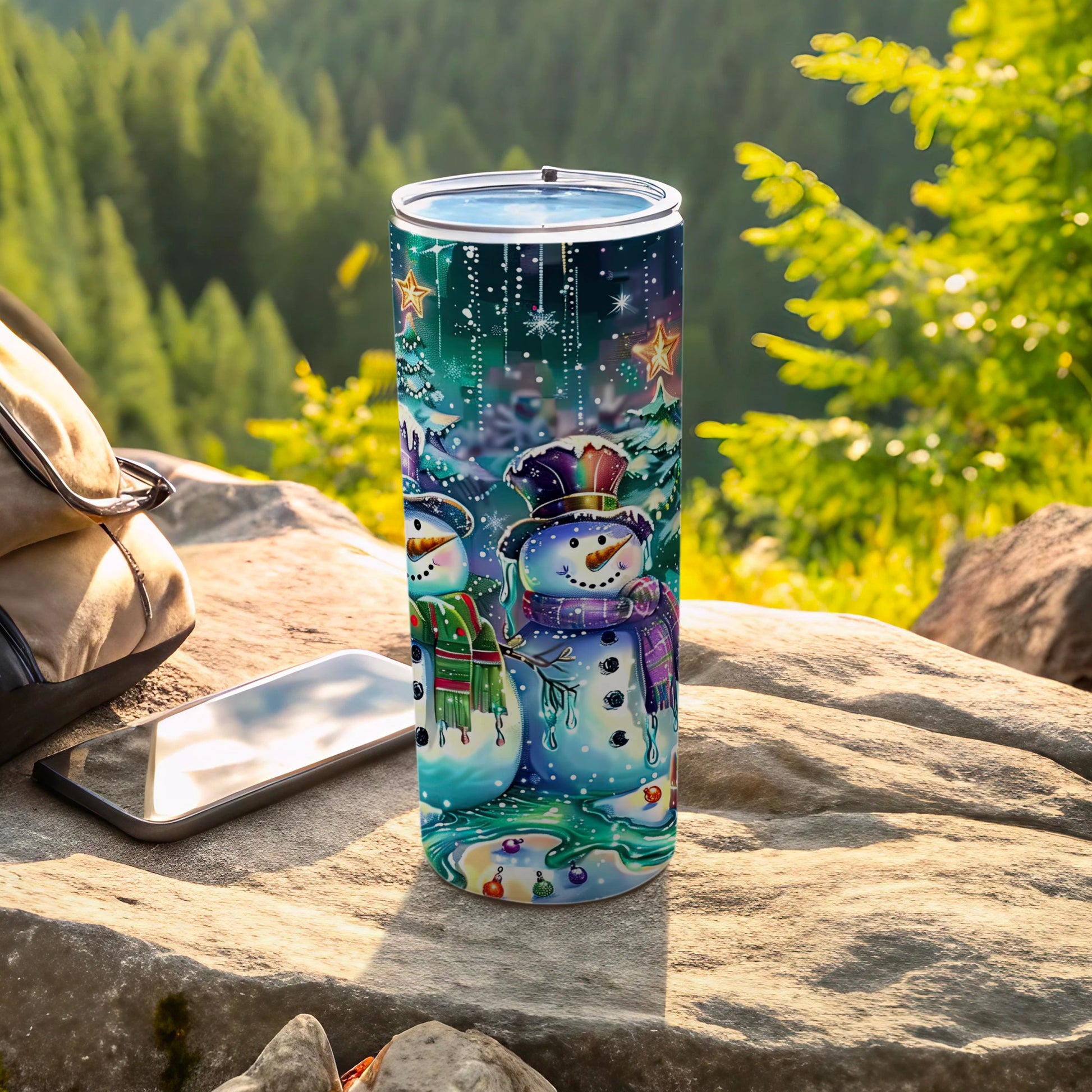 Festive Snowman Design on Insulated Travel Tumbler Cup
