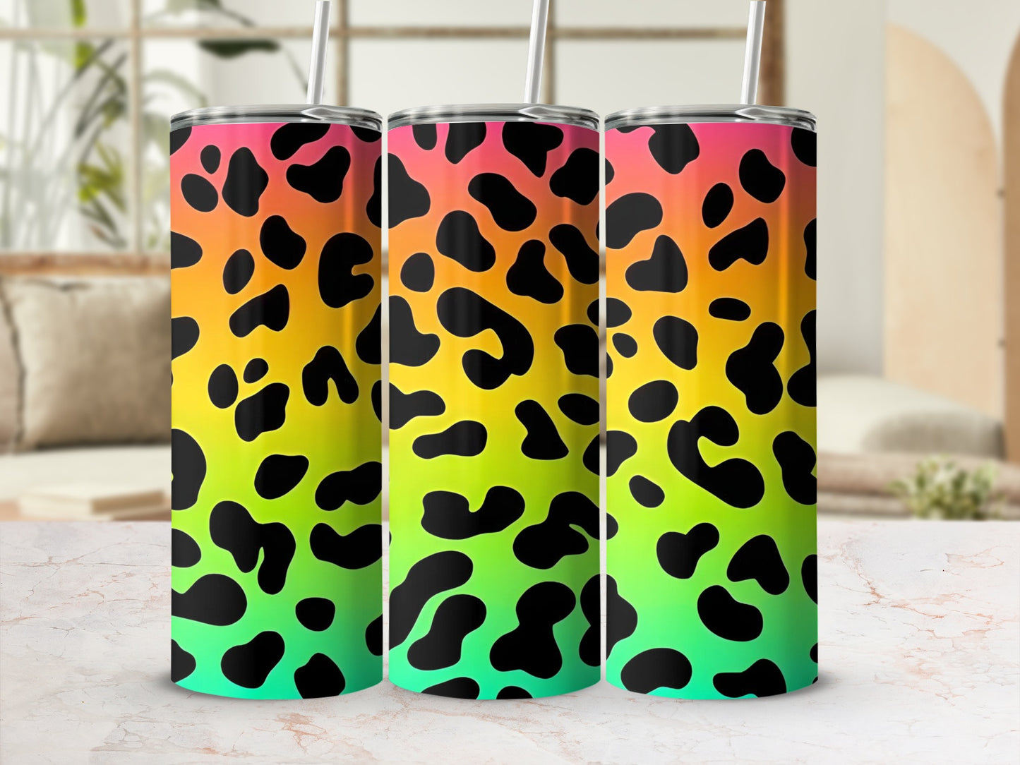 Rainbow Leopard Print Tumbler Stainless Steel Travel Mug