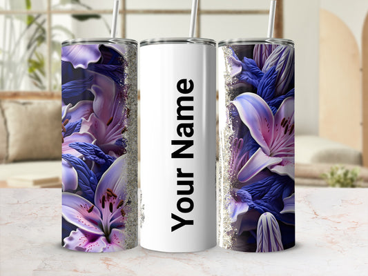Personalized Purple Floral Design Tumbler Cup